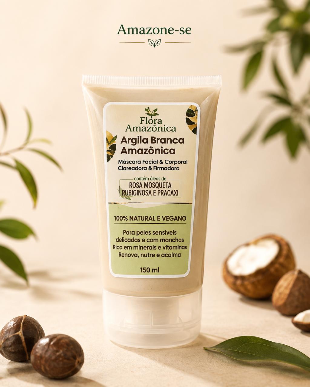 Máscara de Argila Branca Amazone-se – Limpeza Profunda, Controle de Oleosidade e Poros Reduzidos para Rosto e Corpo 150g