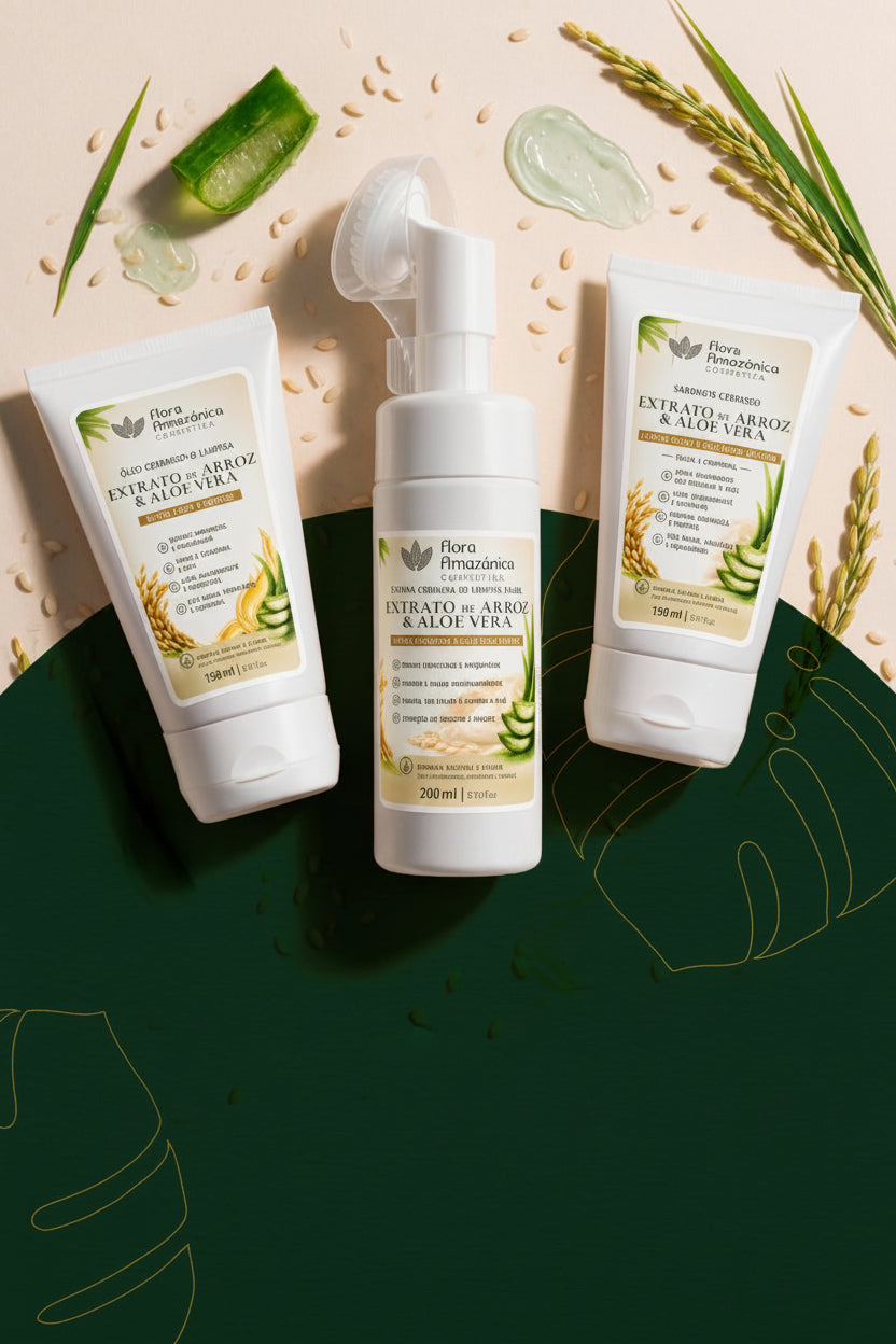 Kit Óleo de Arroz e Aloe Vera Amazone-se – Hidratação Profunda, Luminosidade e Renovação com 3 Produtos