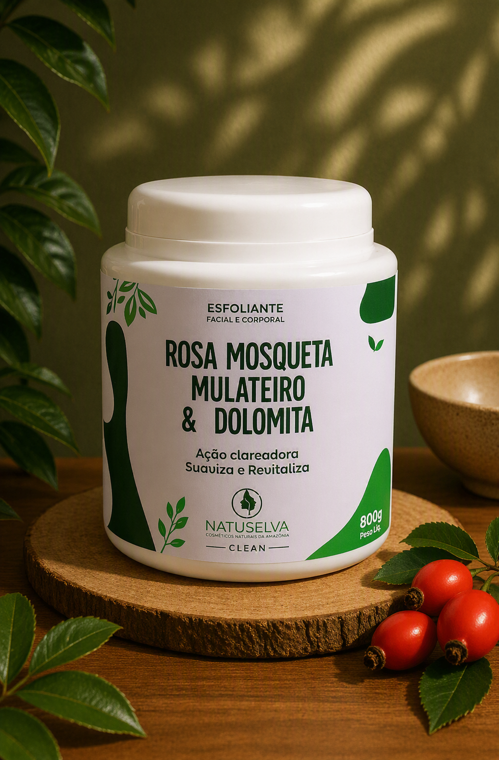 Esfoliante Corporal Rosa Mosqueta e Mulateiro Amazone-se – Renovação Celular, Luminosidade e Pele Macia 800g