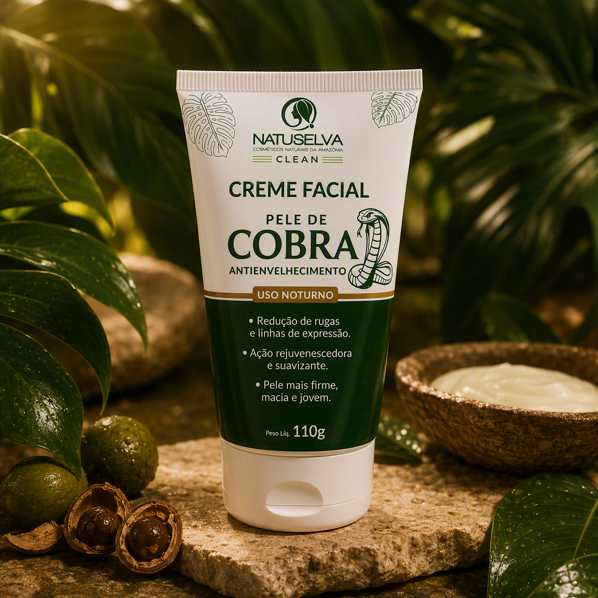 Creme Facial Noturno Anti-idade Pele de Cobra Amazone-se – Regenera, Firma e Renova a Pele Enquanto Dorme 110g