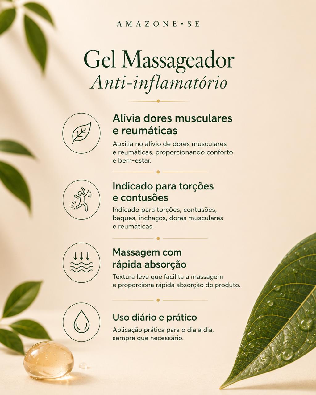 Gel Massageador Anti-inflamatório Amazone-se – Alívio Real de Dores Musculares e Articulares com Ativos Amazônicos 570g