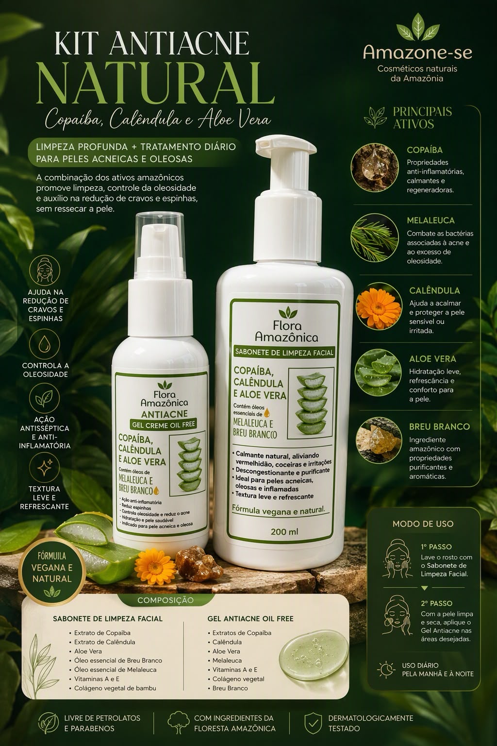 Kit Antiacne Natural – Copaíba, Calêndula e Aloe Vera