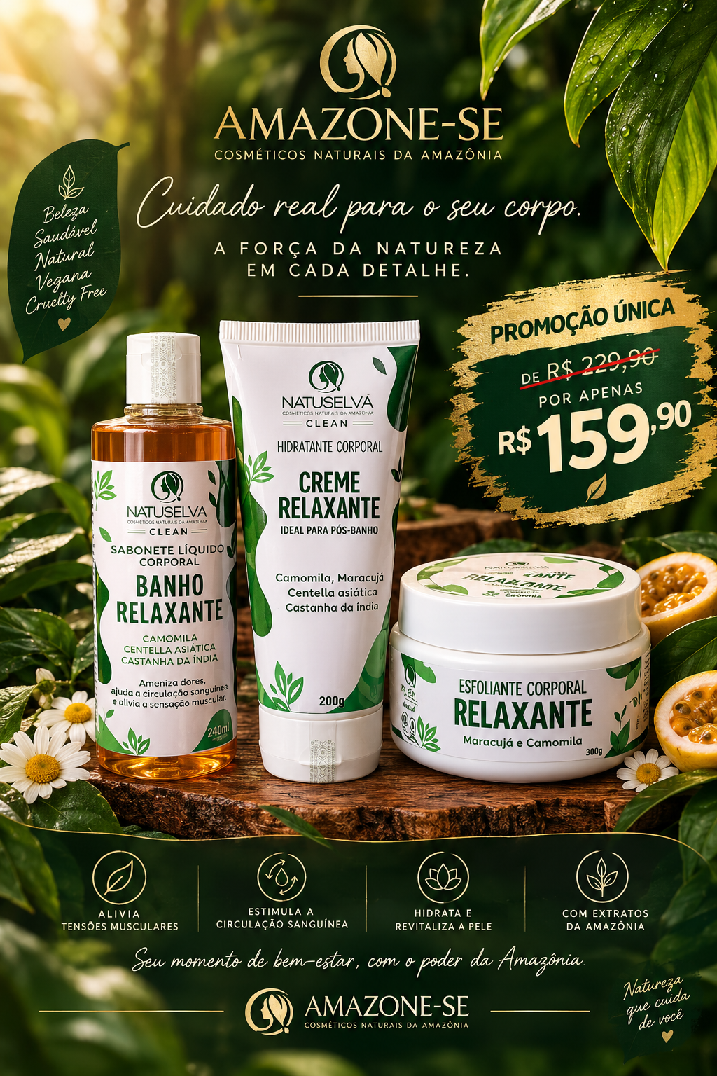 Kit Relaxamento Amazone-se | Sabonete + Esfoliante + Hidratante