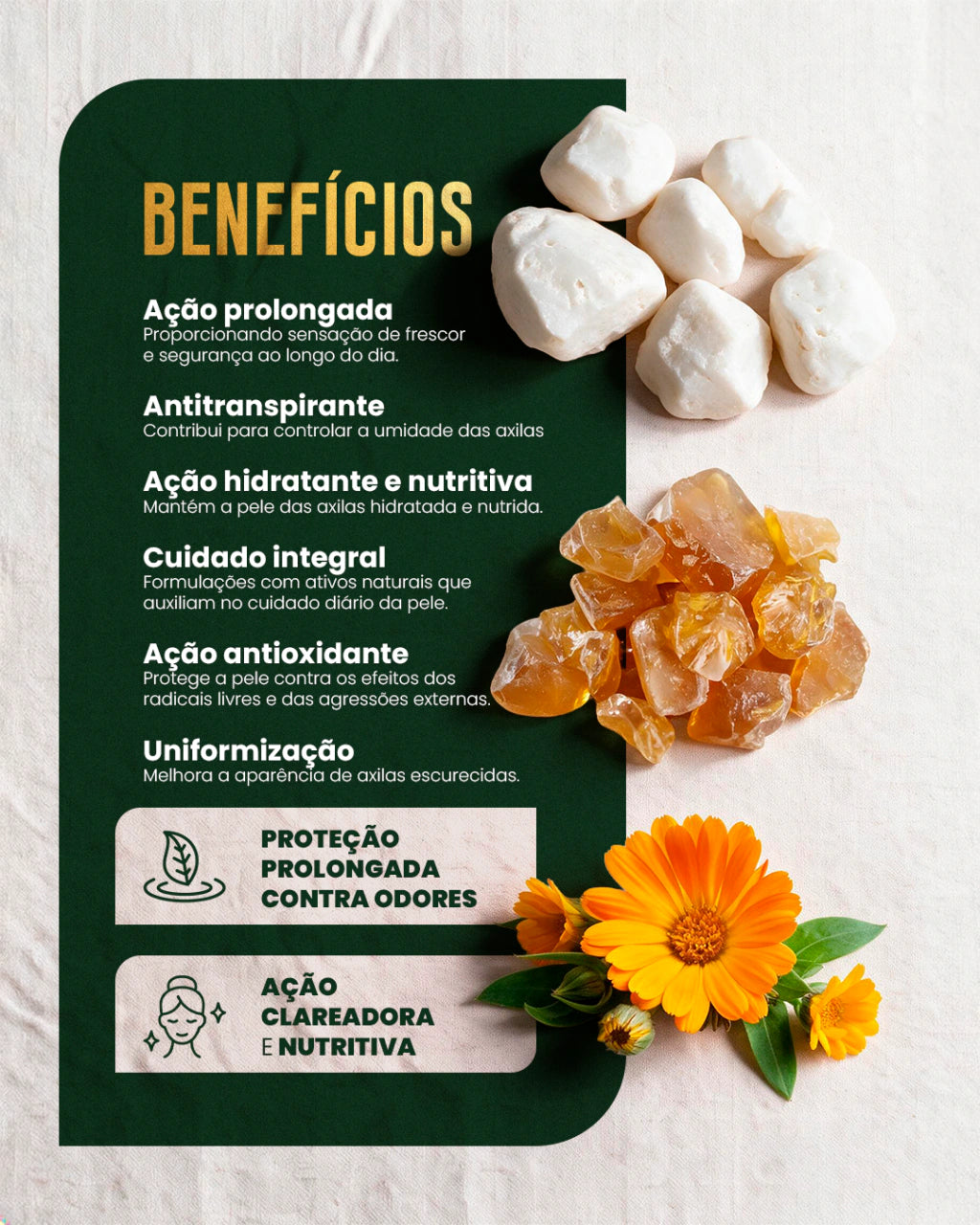 Desodorante Natural Dolomita+ Amazone-se – Sem Alumínio, Mineral, Clareador e Duradouro 50ml