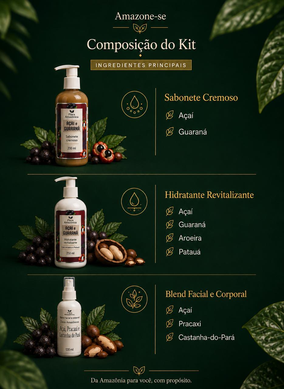 Kit Açaí e Guaraná Amazone-se – Antioxidante, Energizante e Revitalizante com 3 Produtos Amazônicos