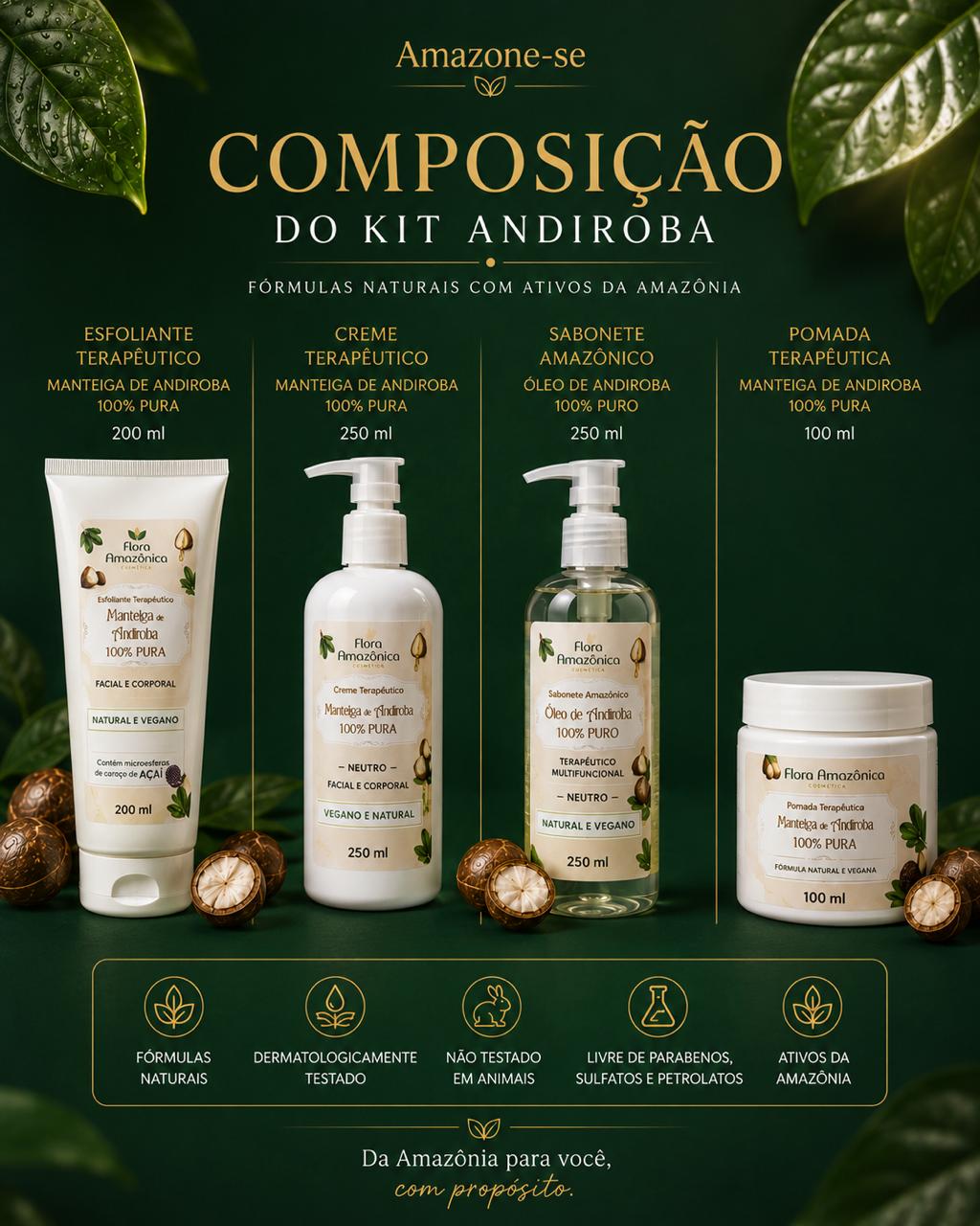 Kit Andiroba Amazone-se – Rotina Completa Nutritiva e Regeneradora com 4 Produtos