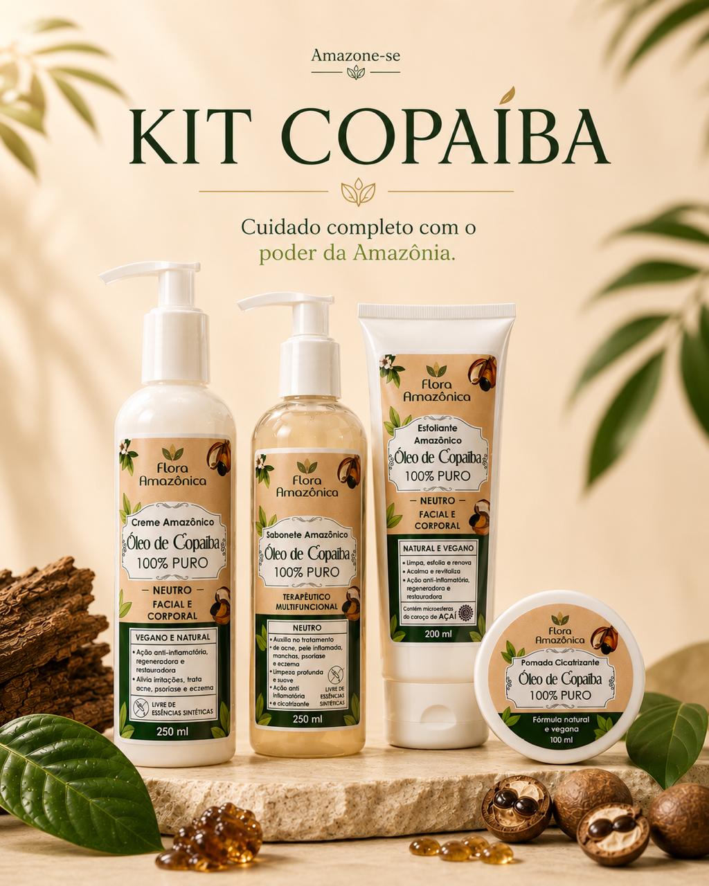 Kit Copaíba Amazone-se – Rotina Completa Anti-inflamatória e Cicatrizante com 4 Produtos Amazônicos