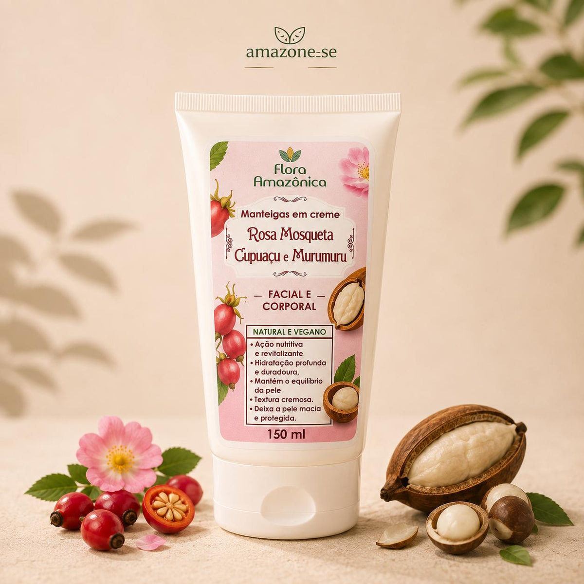 Manteiga Corporal Rosa Mosqueta Amazone-se – Hidratação Profunda, Regeneração e Luminosidade para o Corpo 150g