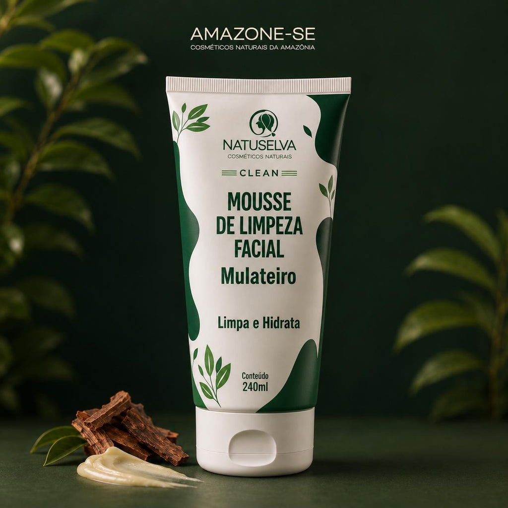 Mousse de Limpeza Facial Mulateiro Amazone-se – Limpeza Suave, Remove Maquiagem e Renova a Pele 240g