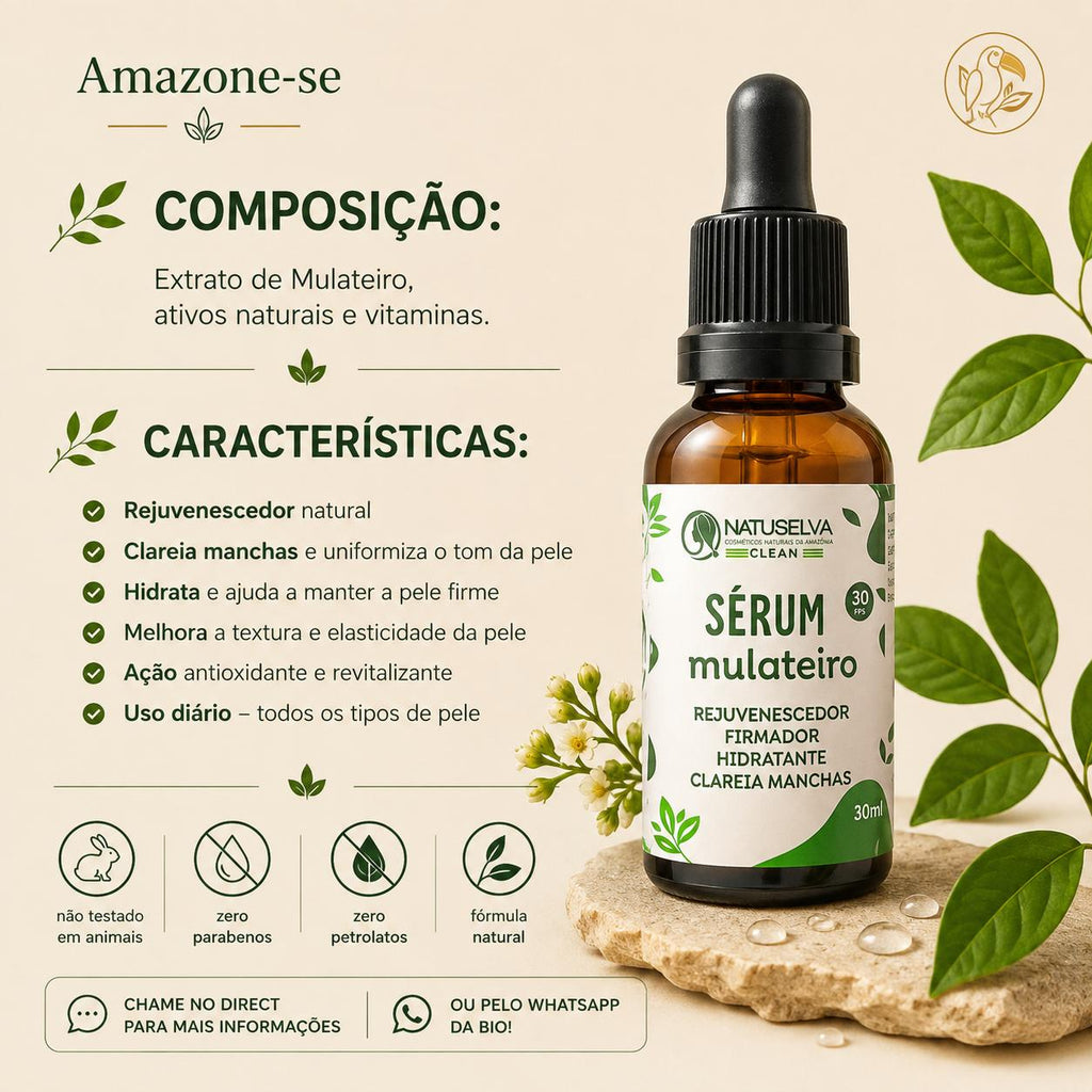 Sérum Mulateiro Amazone-se – Renovação Celular, Clareador de Manchas e Rejuvenescedor Amazônico 30ml