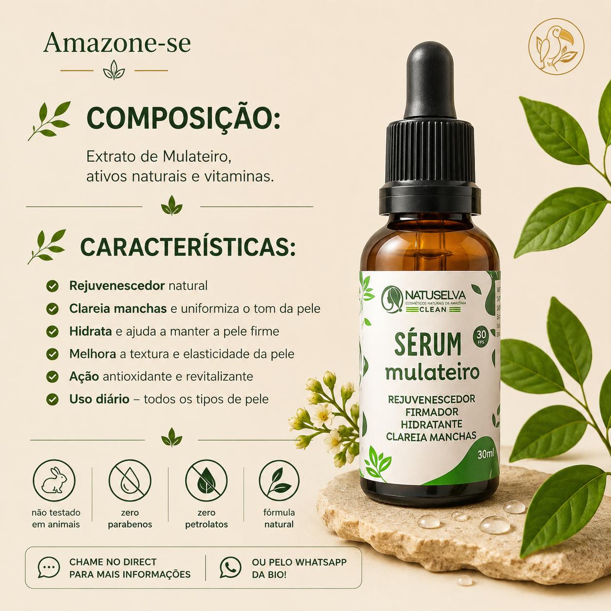 Sérum Mulateiro Amazone-se – Renovação Celular, Clareador de Manchas e Rejuvenescedor Amazônico 30ml