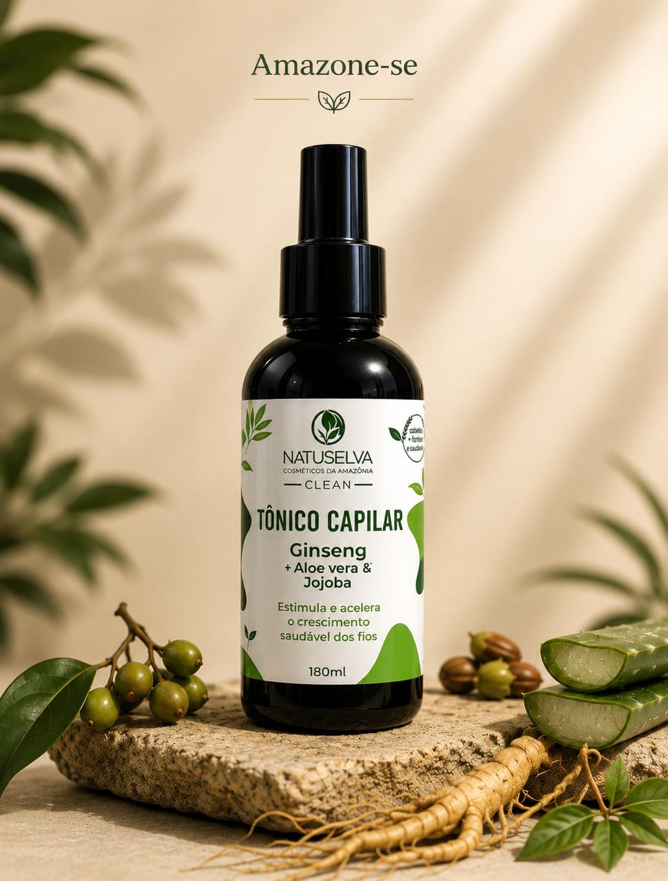Tônico Capilar Amazone-se – Anticaída, Crescimento e Fortalecimento com Ginseng, Aloe Vera e Jojoba 180ml