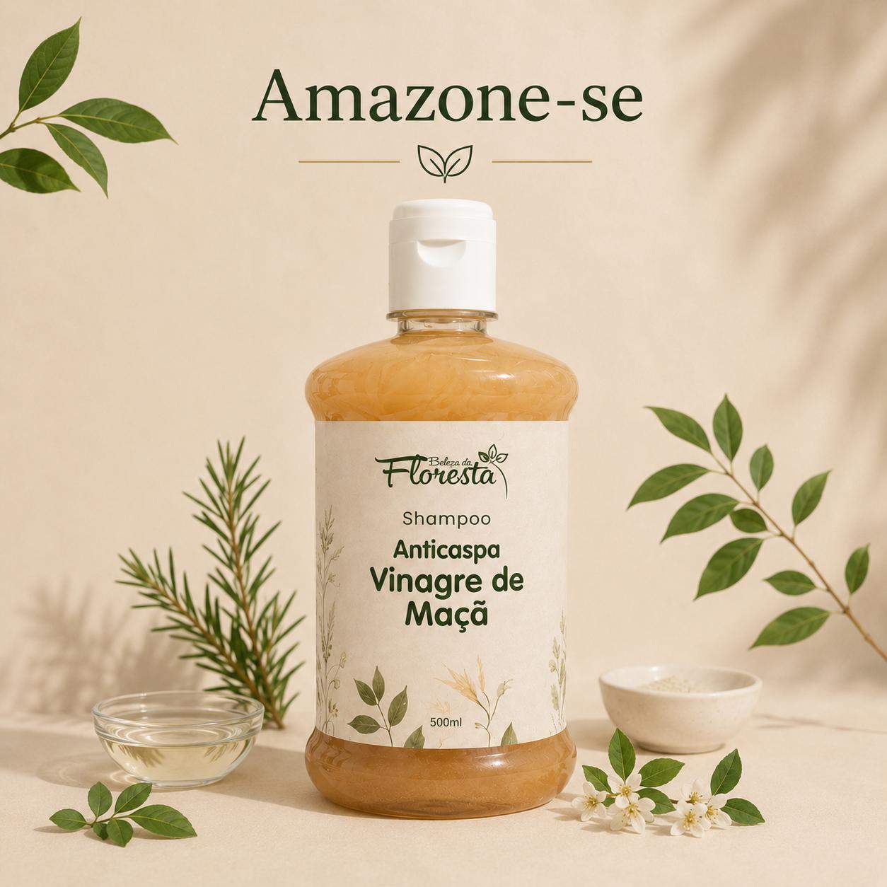 Shampoo Anticaspa Vinagre de Maçã Amazone-se – Elimina Caspa, Equilibra o pH e Controla Oleosidade 500ml