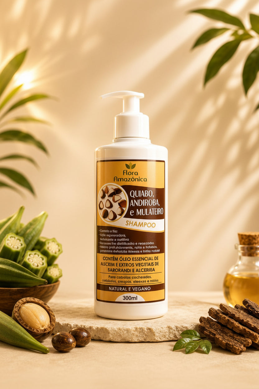 Shampoo Quiabo, Andiroba, Copaíba e Alecrim Amazone-se – Anticaspa, Anticaída e Fortalecedor 300ml