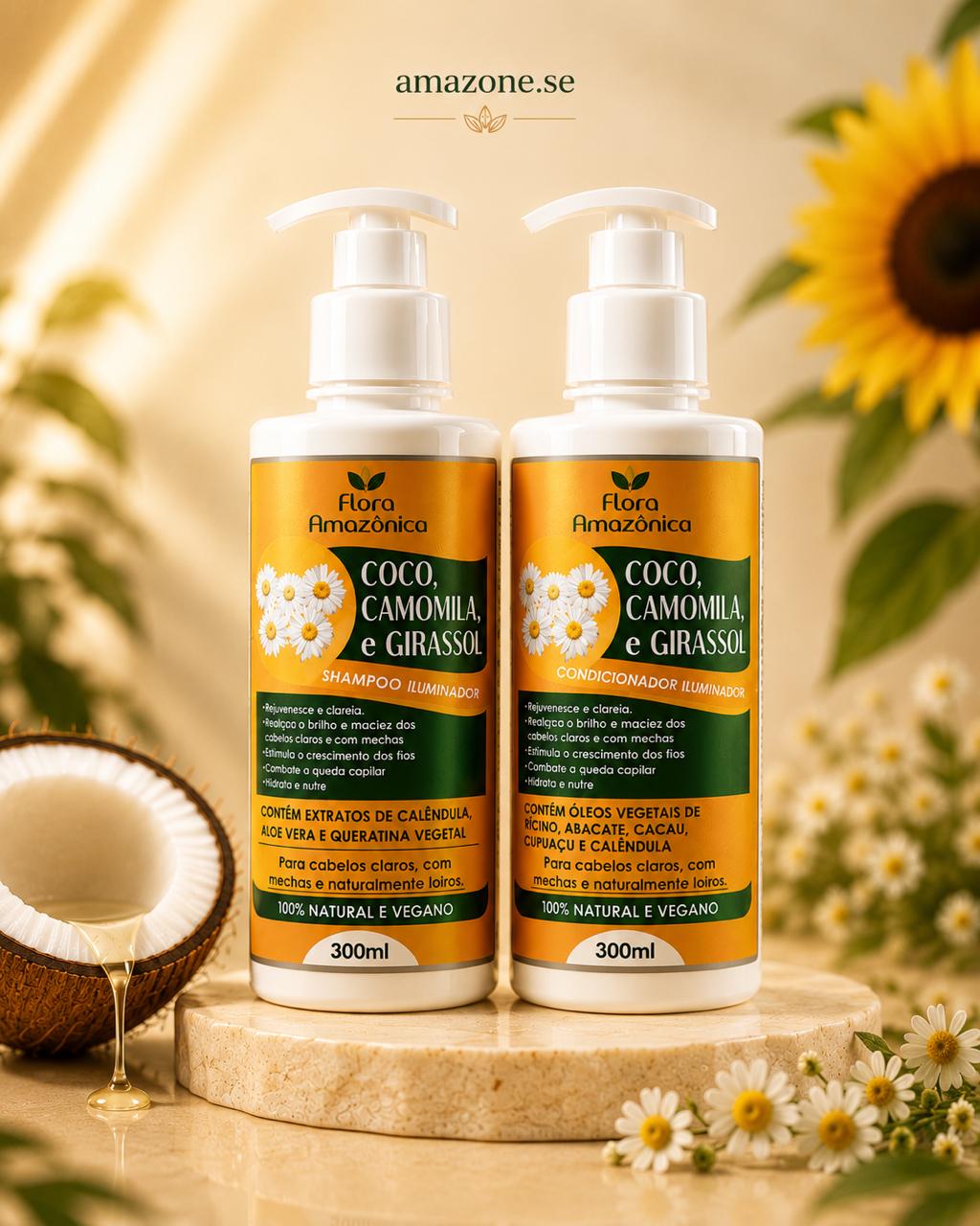 Kit Shampoo + Condicionador Camomila e Coco Amazone-se – Hidratação e Brilho com Ativos Naturais
