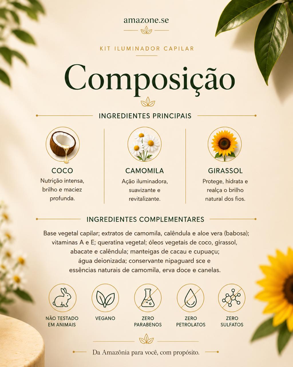 Kit Shampoo + Condicionador Camomila e Coco Amazone-se – Hidratação e Brilho com Ativos Naturais