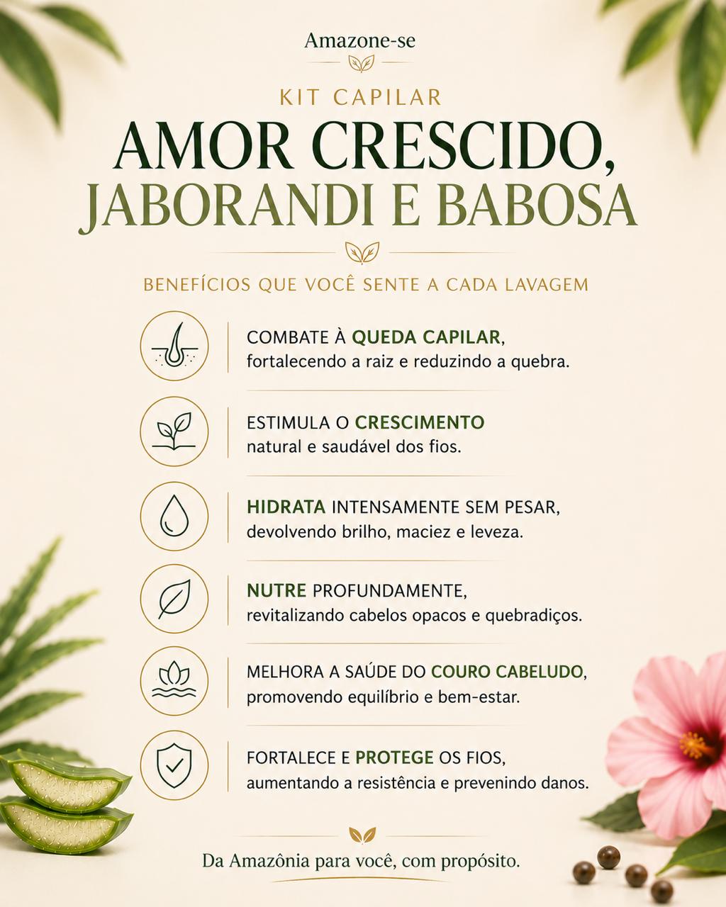 Kit Capilar Amor Crescido Jaborandi e Babosa - Shampoo e Condicionador Antiqueda