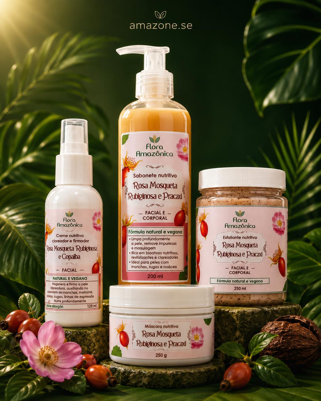 Kit Rosa Mosqueta Amazone-se – Rotina Completa Regeneradora, Anti-idade e Clareadora com 4 Produtos