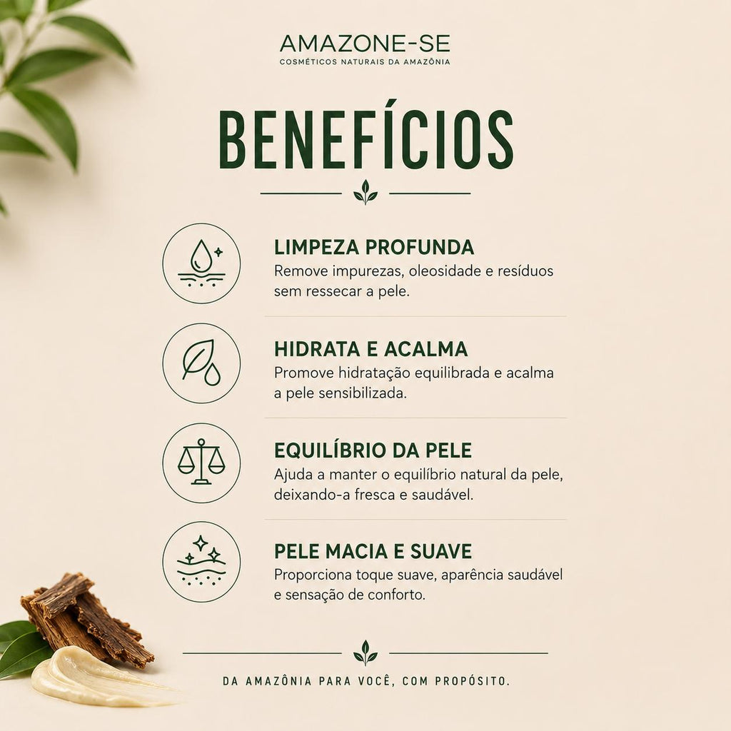 Mousse de Limpeza Facial Mulateiro Amazone-se – Limpeza Suave, Remove Maquiagem e Renova a Pele 240g